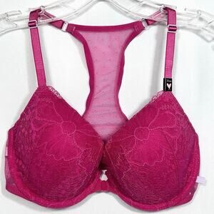 VICTORIA'S SECRET Racerback Demi Lined Lace Bra Fuchsia 32DD NWT